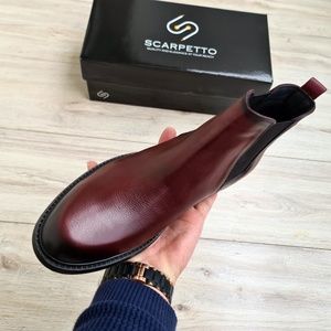 Burgundy Men's Chelsea Genuine Leather Boots